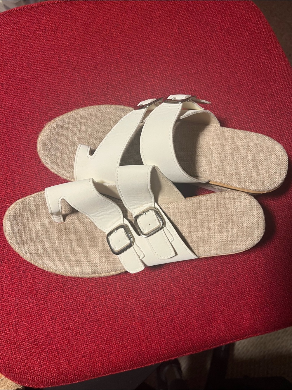 Women's White Double-Buckle Slide Sandals